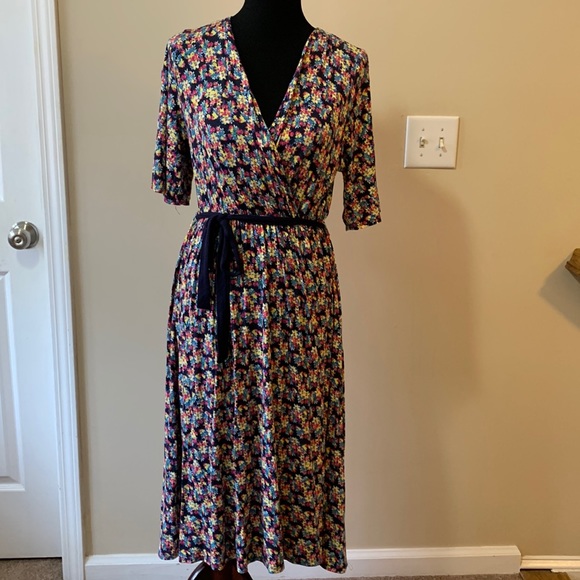 Chris & Carol Floral Half Sleeve A-Line Dress with Waist Tie Women’s Large - Picture 4 of 12